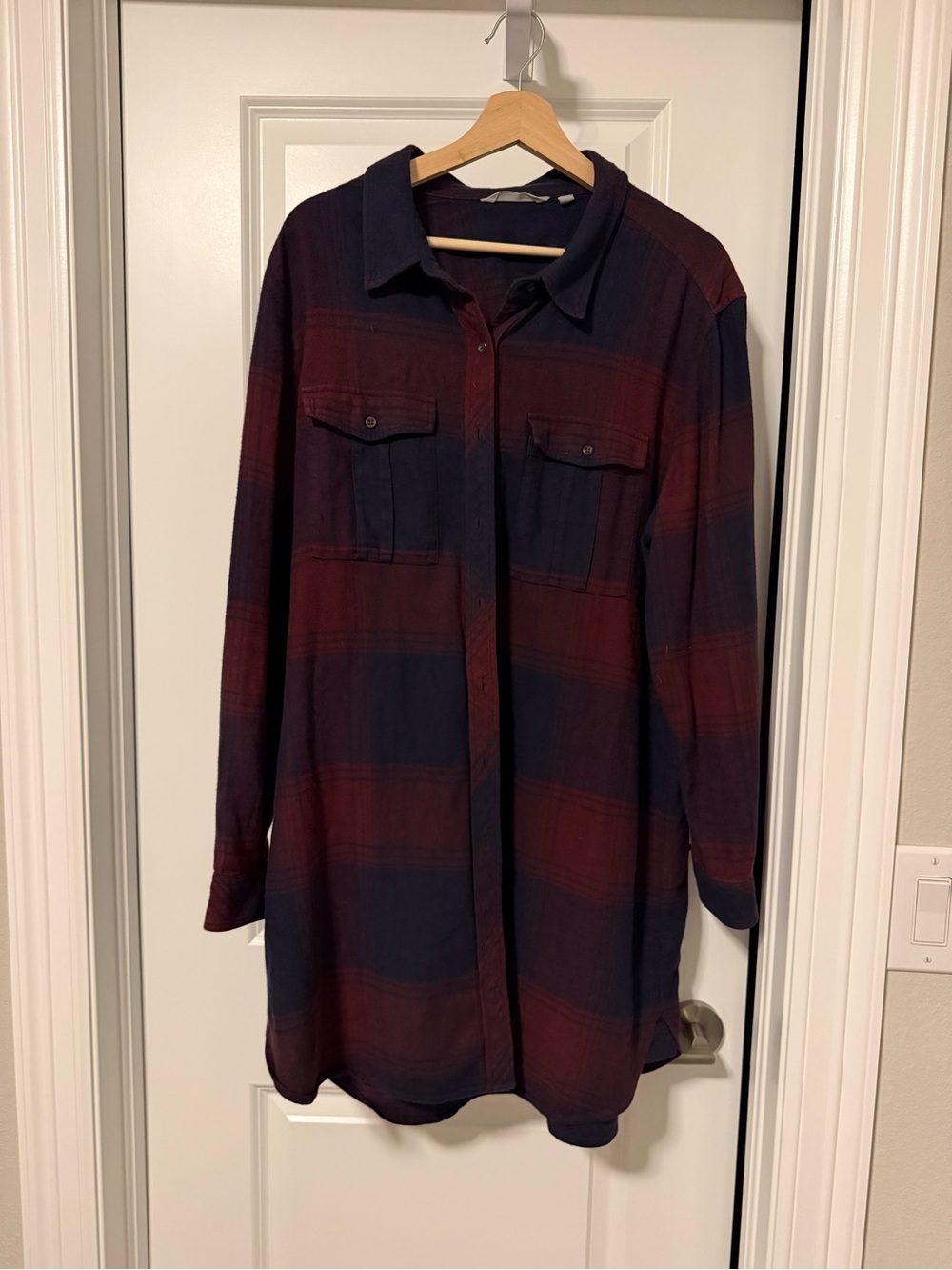 Athleta Long-Sleeve Plaid Shirt Dress - Navy & Burgundy